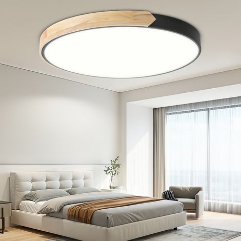 Jiubiaz Plafoniera LED Legno Dimmerabile 96W 60cm Nera con Telecomando 3000K-6000K Lampada da Soffitto Rotonda