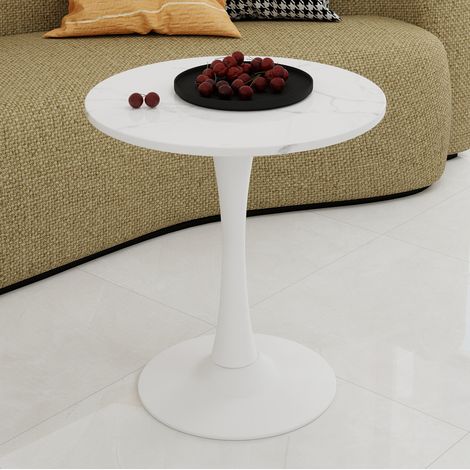 Runder Couchtisch 70 cm aus weißem Kunstmarmor HAVRYA (1/5)