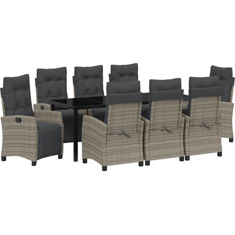 Maison Exclusive - Garten Essgruppe mit Kissen 9 pcs Grau Poly-Ra