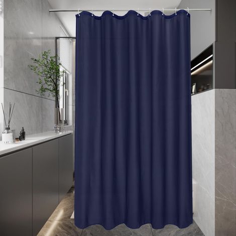 Rideau de douche étroit 120 x 200 Bleu imperméable en textile, petit rideau de bain lavable anti-moisissure avec 8 anneaux (1/5)
