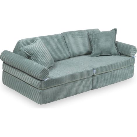 Divano mini da gioco Montessori Comfort in velluto a coste, colore verde menta chiaro. (1/5)