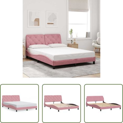 vidaXL Sommeil confortable - Cadre de lit sans matelas rose 140x190 cm velours (1/5)