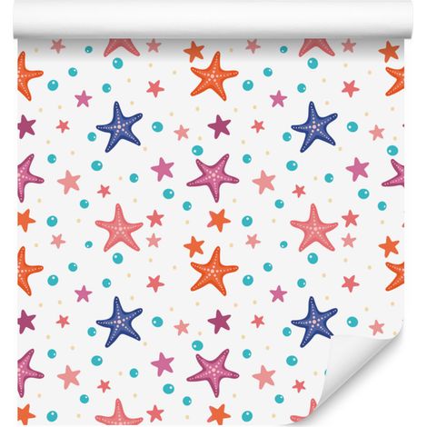 Carta da parati con stelle marine nei colori bianco, corallo e rosa cipria per soggiorno e camera da letto, 50x1000 (1/5)