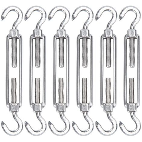 M5 Tendeur Cable Acier Inoxydable, Lot de 6 Tendeur de Fil Crochet et Crochet Réglable Heavy Duty Tension Hook & Hook pour Corde Cable Fil à Linge, Grillagefor Sun Shade Installation (1/5)