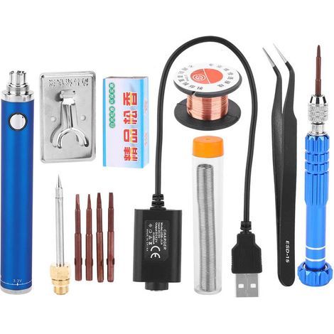 Tragbarer, wiederaufladbarer 5V-USB-Lötkolben mit Antioxidationsset und blauem Stift (1/5)