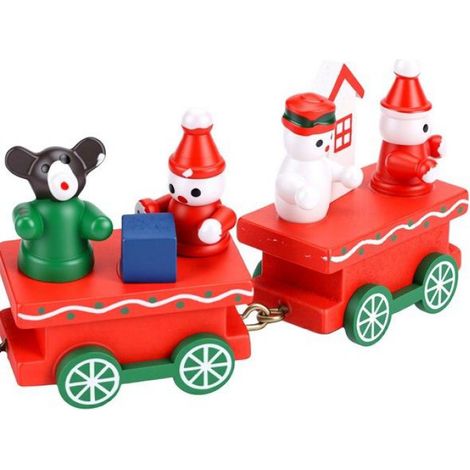 décoration de train de Noël Mini Train de noël en bois, décoration mignonne, jouet de Train de linge decoration Rouge (1/4)