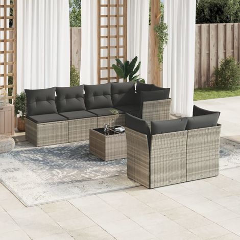 vidaXL Salon de jardin 8 pcs avec coussins gris clair résine tressée (1/3)