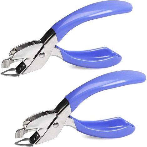2 arrache-agrafes, avec poignée caoutchoutée, efficace, rapide, pour bureau, école, maison, bleu+bleu