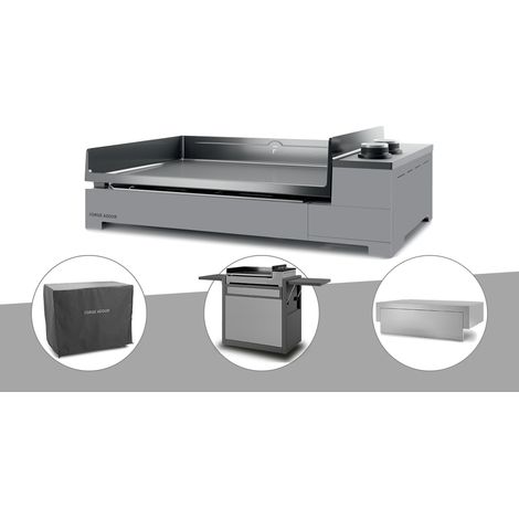 Plancha gaz Premium 60 acier avec couvercle, chariot et housse - Forge Adour