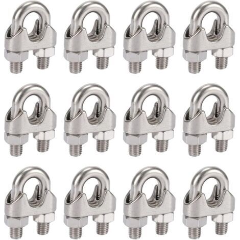 Lot de 12 serre-câbles en acier inoxydable 304 de 5mm, avec clips duplex DIN741 pour corde à linge, auvent et fixation. (1/5)