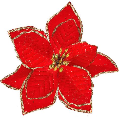 Poinsettias fleurs artificielles décoration de Noël paquet de 12 rouge (1/5)