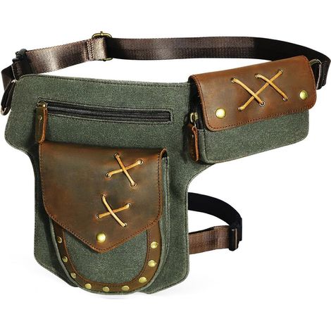 Herren Motorrad Beintasche aus Canvas und Leder, Hüfttasche für Outdoor und Reisen (1/5)