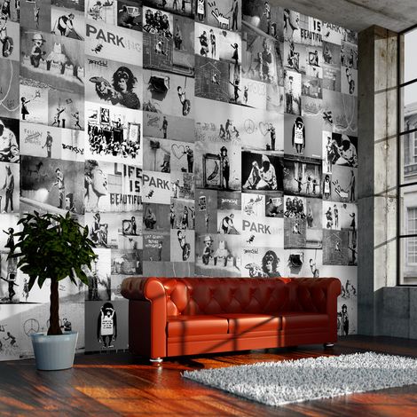 Fotomurale - Banksy - collage grigio - 50x1000 (1/4)