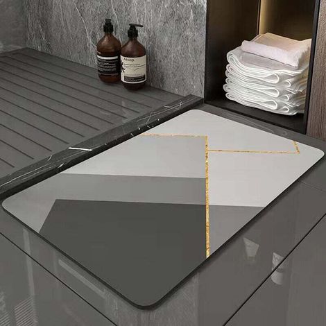 Tapis De Bain Antidérapant Absorbant Tapis Salle De Bain Diatomite Microfibre Tapis De Bain Doux Séchage Rapide Gris 40×60cm - Crezuo (1/4)