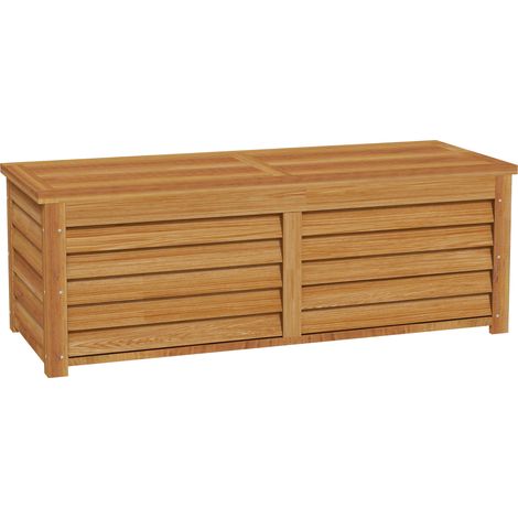 Coffre de rangement extérieur bois 176L avec poignée, dim. 130x50x45 cm, bac de jardin étanche, coffre à outils ou coussins (1/5)