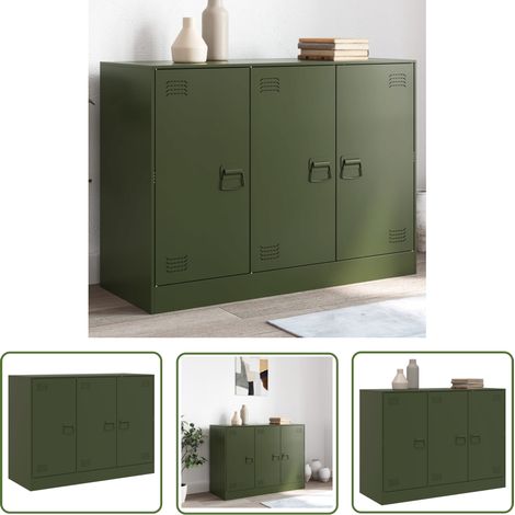 The Living Store Buffet vert olive 99x39x73 cm acier - Buffet - Meuble De Rangement - Armoire - Commode - Mobilier (1/5)