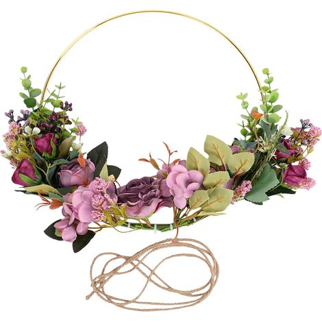 Couronne de fleurs artificielles, magnifique motif Floral réaliste pour mur de porte d'entrée, décor de fête de mariage, violet (1/5)
