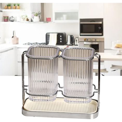 Porte-baguettes, couteau de cuisine, organiseur de baguettes, organiseur de baguettes en plastique, argenté et blanc (1/5)