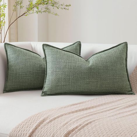Housse de Coussin 40x60cm, Lot de 2 en Lin Canapé Taie d'oreiller de Couleur Pure pour Maison Salon Chambre Décoration D'intérieur Gris Vert (1/5)