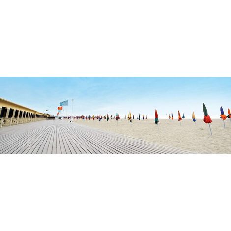 Tableau sur toile plage Normandie 30x97 cm - Impression sur Toile Murale Décorative - Image imprimée en HD sur Toile - Toile sur Châssis en Bois FSC - Fabriqué en France (1/4)