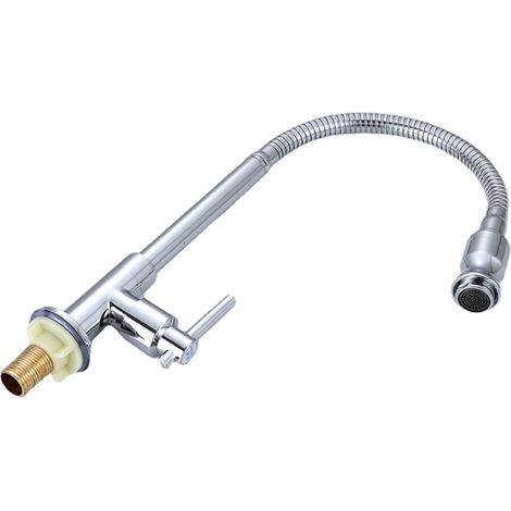 Robinet extérieur pivotant à 360° – Robinet d'eau froide monocommande pour cuisine et évier – Robinet de cuisine monotrou avec base en cuivre – Convient pour évier, îlot de cuisine et lavage des légum