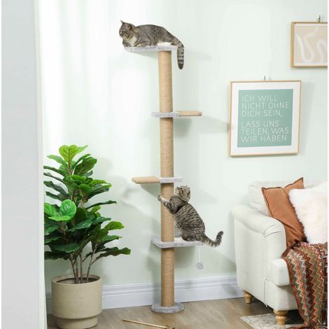 Tiragraffi da parete 48x21x180 cm in poliestere e sisal grigio chiaro – MEUBLIV (1/5)