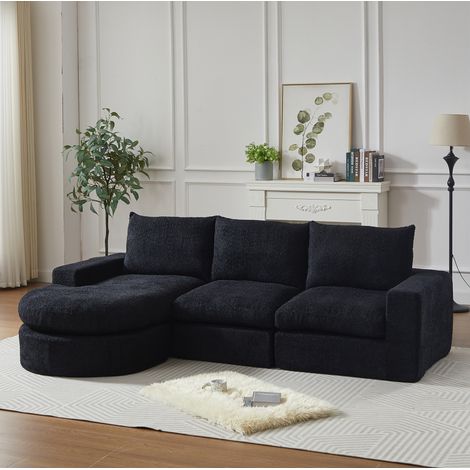 Canapé modulable avec chaise longue réversible, 250 x 160 x 80 cm, chenille noir HAVRYA (1/5)
