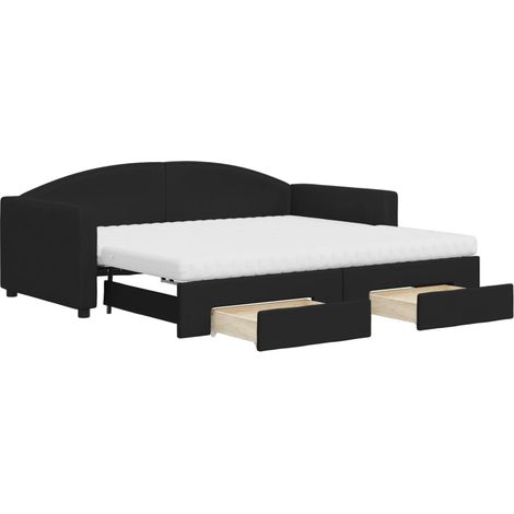 Maison Exclusive - Lit de jour avec gigogne et tiroirs noir 90x190 cm tissu
