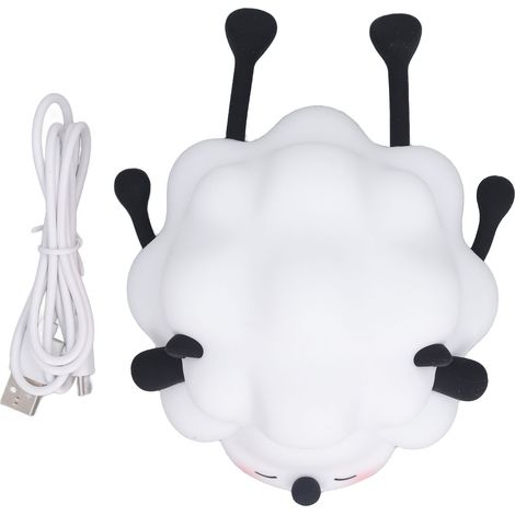 Night Lamp Cute Cartoon Sheep Modeling Three Speed Lighting Eye Caring Rechargeable 1200mAh White Warm Light Waterproof Silicone Tap Lamp for Sleeping Black (1/5)