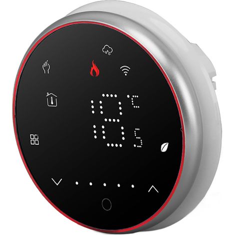 Thermostat intelligent sans fil programmable et précis, compatible Wi-Fi, avec commande vocale via application, pour chauffage électrique AC95-240V, base ronde noire. (1/5)