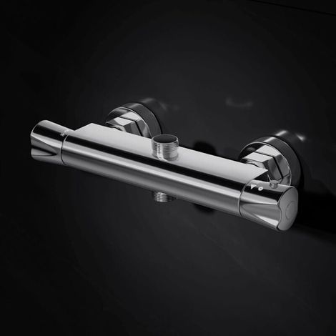 Robinet Thermostatique de Douche en Laiton, Mitigeur Thermostatique Avec 2 Sortie, Sortie Supérieure 3/4" BSP(26.4mm) et Sortie Inférieure 1/2" BSP(21mm) (1/4)