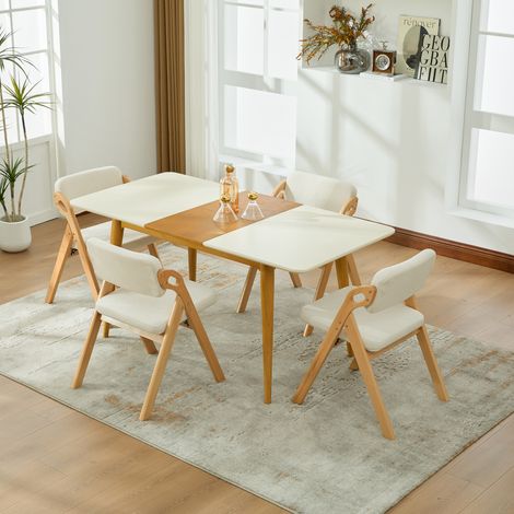 Chaises pliantes empilables en bois massif (hêtre), avec assise rembourrée (lot de 4), idéales comme chaises d'appoint pour la cuisine, le bureau, les mariages, les fêtes et les pique-niques. Beige. (1/5)