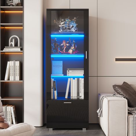 Vitrine 40x50x160 cm Schwarz aus Acryl und Spanplatte mit LED-Beleuchtung und 3 Glasböden (1/5)