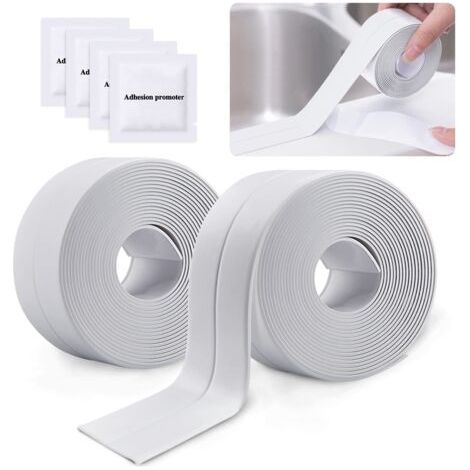 2 Rouleaux Bande Etancheite Autocollante Imperméable,PVC Ruban Adhesif de Scellage Mural,Douche,Toilette,Cuisine,Salle de Bains (Blanc)