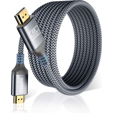 Câble HDMI 4K Câble HDMI 2.0 haut débit 4K@60 Hz 18Gbps Connecteurs plaqués or avec canal de retour Ethernet/audio, compatible avec vidéo 4K UHD 2160p, HD 1080p, 3D Xbox PS3/4 (Gris, 4.5m) (1/5)