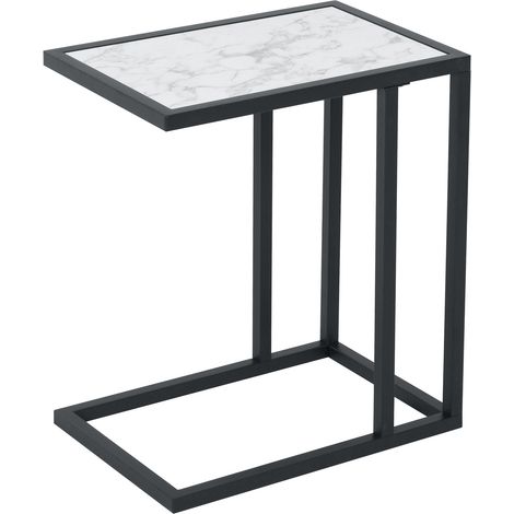 Beyamis Zusätzlicher Beistelltisch für moderne Sofas mit Marmoroptik, Metallgestell, 45 x 30 x 51,5 cm, Weiß