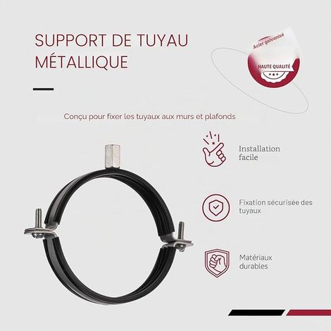 Ø 100 mm Collier de Serrage à vis pour la Fixation de Tuyau, Tube, ou Câbles Dans les Murs, les Sols - Avec Joint en Caoutchouc (1/4)