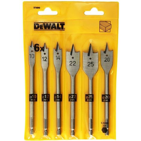 Dewalt – Mèche à bois plate 6 pièces 10/12/14/20/22/25 mm – Pour bois dur – Coupe nette sans éclat – Compatible perceuse