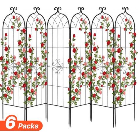 Rankgitter, 180x52,5 cm 6er-Pack, Metall Rankhilfe mit Pulverbeschichteter Oberfläche & Verriegelungsmechanismus, Kletterhilfe, Garten Spalier, Pflanzengitter für Blumen, Gemüse & Rosen (1/5)