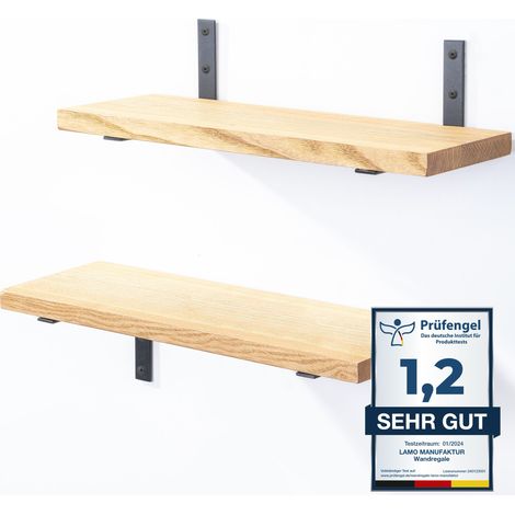 LAMO Manufaktur 2 Stück Wandregal Holz 2x 42cm Schweberegal Massiv 100% Echtholz Hängeregal für Wohnzimmer, Schlafzimmer, Küche, Büro, Badezimmer Wandregale SET 4 Gerade Farbe: Natur (1/5)