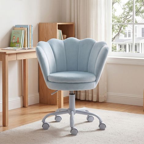 Wahson Chaise de bureau enfant en velours bleu clair – Hauteur réglable 40-48cm – Dossier en forme de pétale – Roulettes multidirectionnelles, Bleu Clair