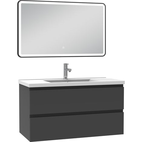 Ocean Meuble Salle de Bain 100cm Anthracite simple vasque + miroir lumineux 3 couleurs + dimmable (1/5)
