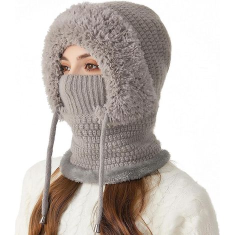 Sturmhaube Damen 3in1 Thermo-Fleece-Haube Schal Gesichtsschutz Winddicht Grau (1/4)