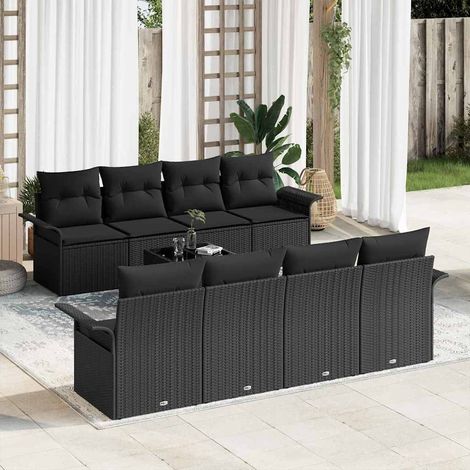 Conjunto de sofá de jardín 9 pcs Negro ratán sintético vidaXL (1/5)