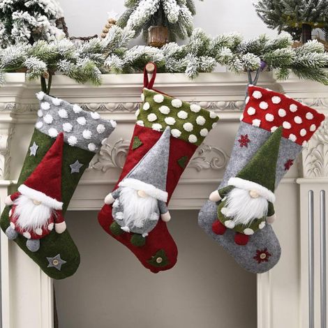 Chaussette de Noel a Suspendre Sac Christmas Stocking Motifs Décorations Noël Chaussettes Sacs Traiter 4 Pièces (1/5)