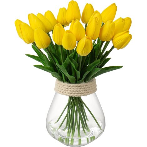 Gelbe 10er-Packung künstliche Tulpen, künstliche Blumen, die sich echt anfühlen (1/5)