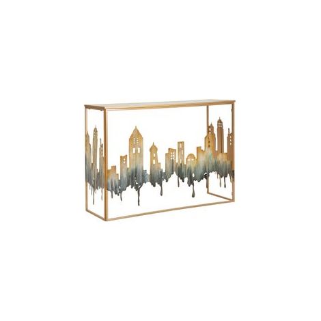 Console City métal doré et miroir design urbain (1/5)