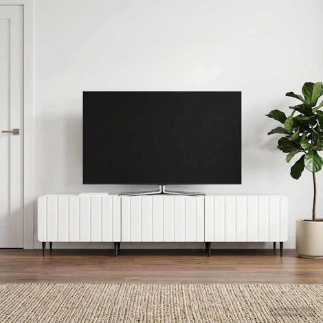 Meuble TV Blanc brillant 147 x 34,5 x 32 cm Bois d'ingénierie vidaXL (1/5)