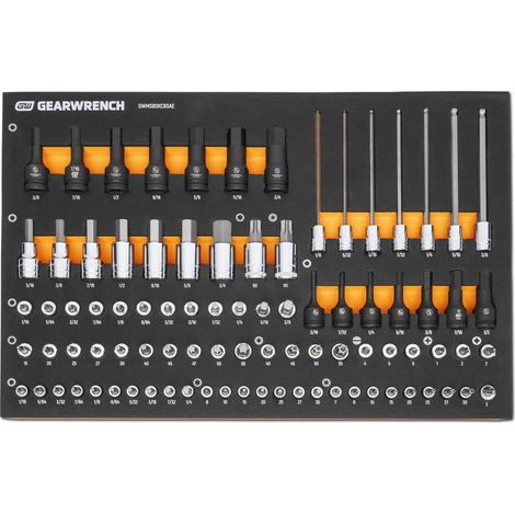 Lot de 88 douilles SAE 1/4", 3/8", 1/2" dans un plateau de rangement en mousse (1/5)