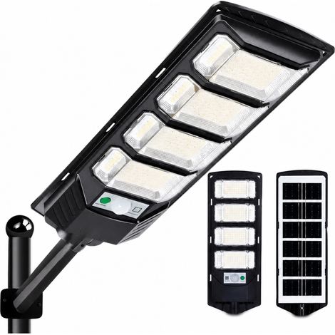 Lampadaire solaire LED extérieur avec détecteur de mouvement, 4 têtes 432 LED, support en fer et télécommande (1/5)